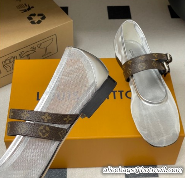 Pretty Style Louis Vuitton Ballet Ballerinas Flat in Mesh and Buckle Strap 1AIS37 Silver 1022088