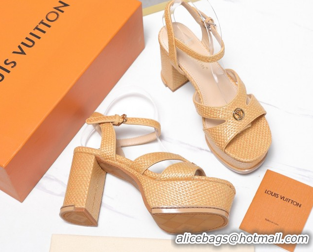 Top Grade Louis Vuitton Maya Heeled Platform Sandals 10cm in Raffia Straw Brown 1AHNP0 1022090