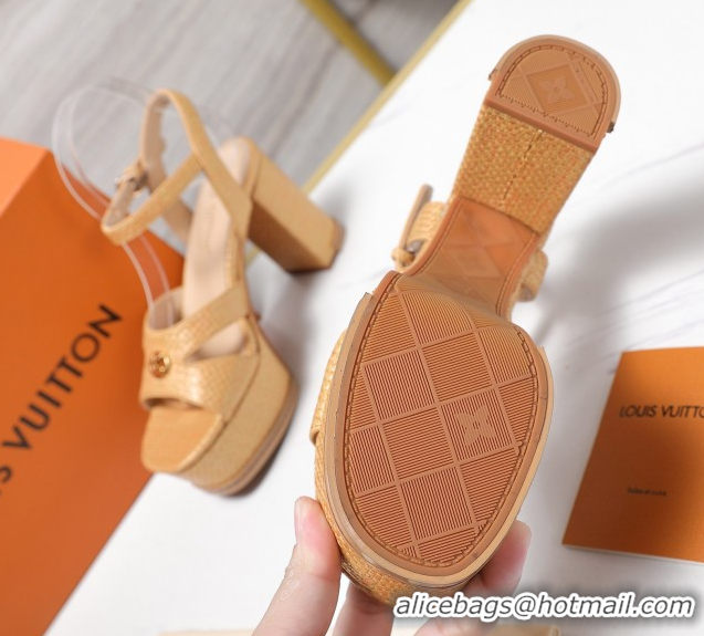 Top Grade Louis Vuitton Maya Heeled Platform Sandals 10cm in Raffia Straw Brown 1AHNP0 1022090
