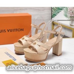 Unique Style Louis Vuitton Maya Heeled Platform Sandals 10cm in Raffia Straw Beige 1AHNP0 1022091