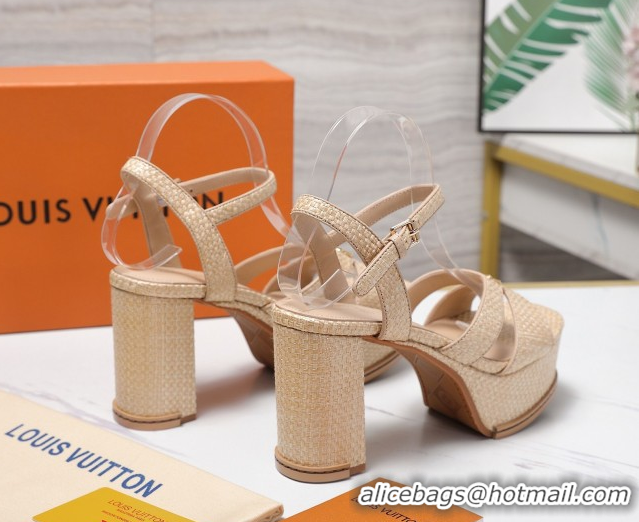 Unique Style Louis Vuitton Maya Heeled Platform Sandals 10cm in Raffia Straw Beige 1AHNP0 1022091