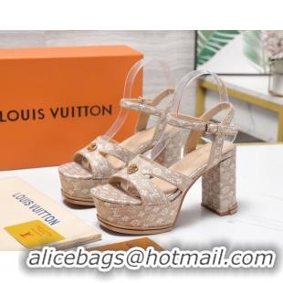 Good Quality Louis Vuitton Maya Heeled Platform Sandals 10cm in Monogram Raffia Straw 1AHOEH 1022092