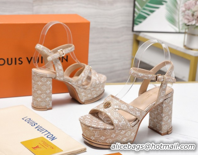Good Quality Louis Vuitton Maya Heeled Platform Sandals 10cm in Monogram Raffia Straw 1AHOEH 1022092