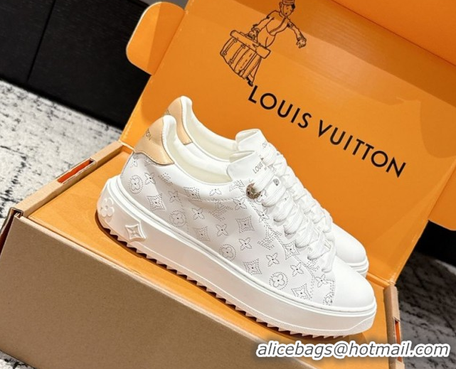 Stylish Louis Vuitton Time Out Sneakers in Perforated Leather White 1022093