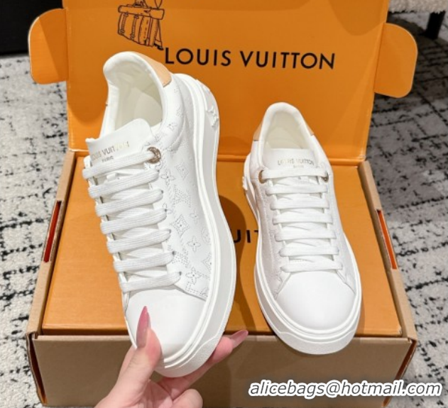 Stylish Louis Vuitton Time Out Sneakers in Perforated Leather White 1022093