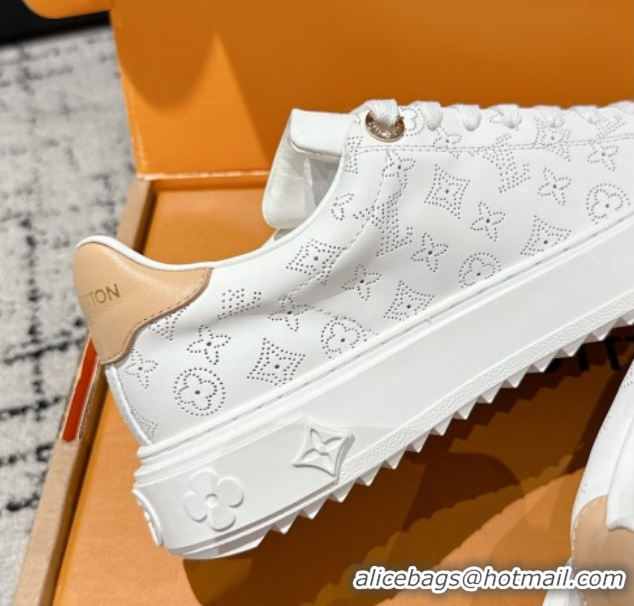 Stylish Louis Vuitton Time Out Sneakers in Perforated Leather White 1022093