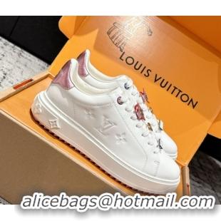 Stylish Louis Vuitton Time Out Sneakers in Leather White/Metallic Pink 1022097