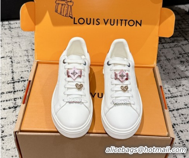 Stylish Louis Vuitton Time Out Sneakers in Leather White/Metallic Pink 1022097