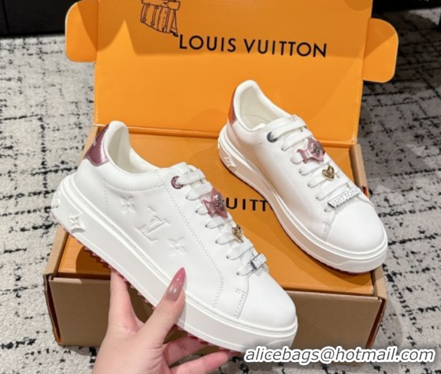 Stylish Louis Vuitton Time Out Sneakers in Leather White/Metallic Pink 1022097