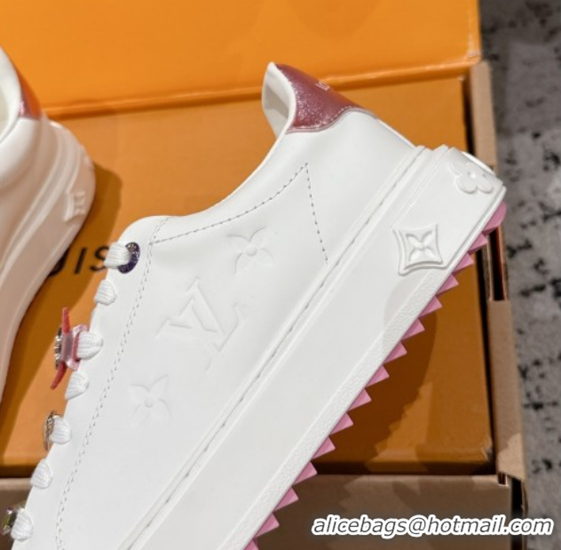 Stylish Louis Vuitton Time Out Sneakers in Leather White/Metallic Pink 1022097