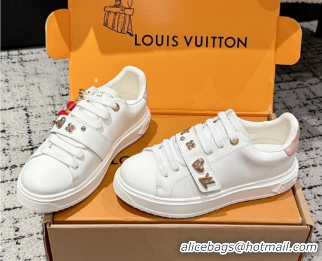 Stylish Louis Vuitton Time Out Sneakers in White Leather with Charm 1022098