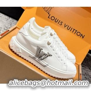 Grade Louis Vuitton Time Out Sneakers in Leather with Strass LV White 1022099