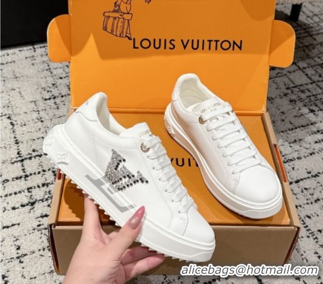 Grade Louis Vuitton Time Out Sneakers in Leather with Strass LV White 1022099