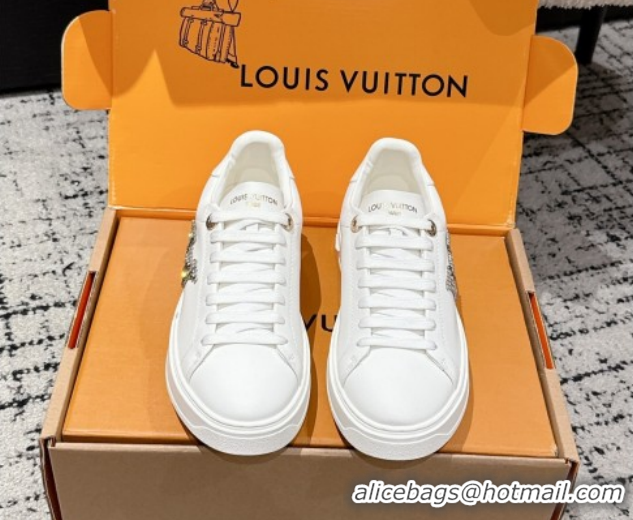 Grade Louis Vuitton Time Out Sneakers in Leather with Strass LV White 1022099