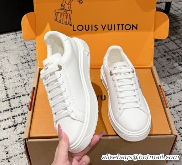 Grade Louis Vuitton Time Out Sneakers in Leather with Strass LV White 1022099