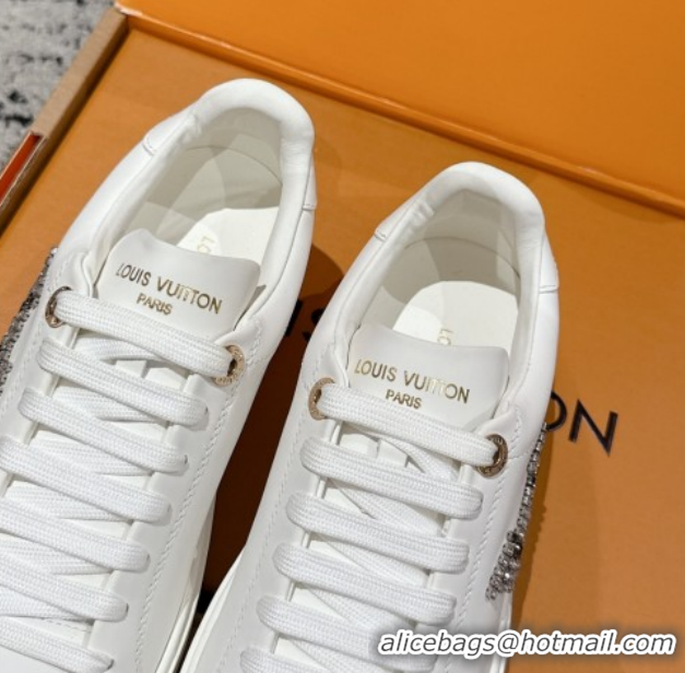 Grade Louis Vuitton Time Out Sneakers in Leather with Strass LV White 1022099