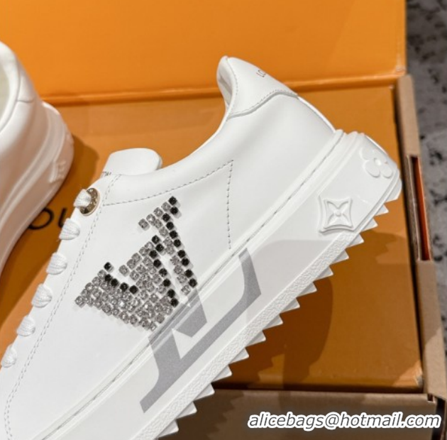 Grade Louis Vuitton Time Out Sneakers in Leather with Strass LV White 1022099