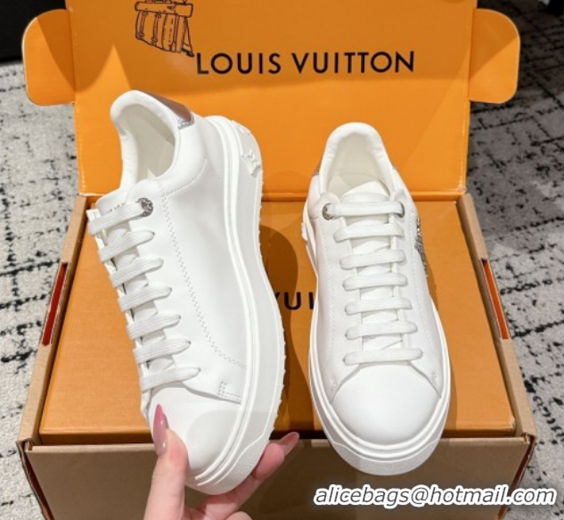 Duplicate Louis Vuitton Time Out Sneakers in Leather with Strass LV White/Silver 1022100