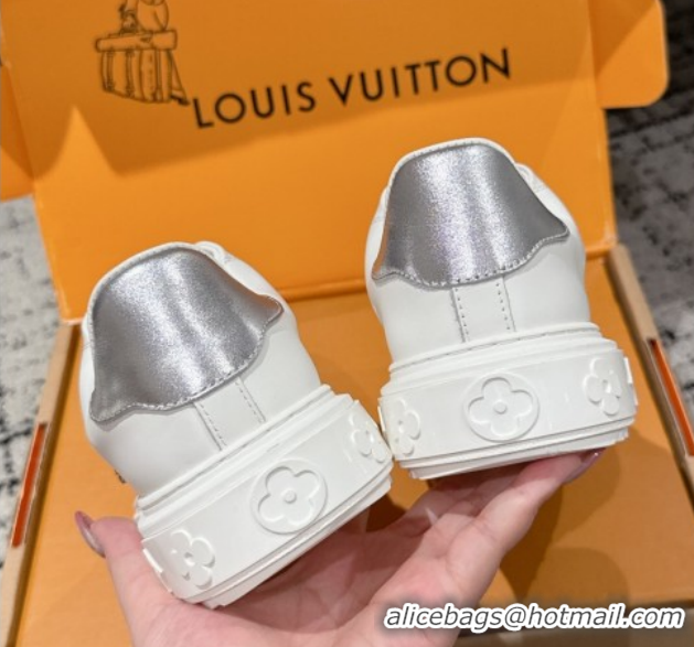 Duplicate Louis Vuitton Time Out Sneakers in Leather with Strass LV White/Silver 1022100