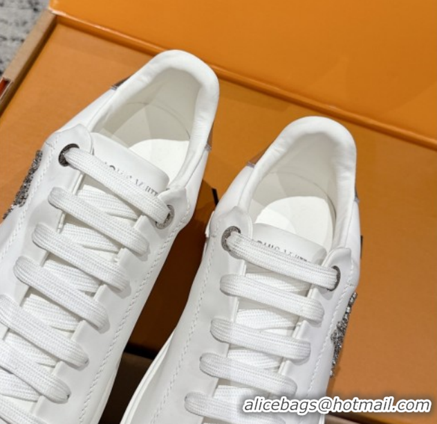 Duplicate Louis Vuitton Time Out Sneakers in Leather with Strass LV White/Silver 1022100