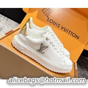 Hot Style Louis Vuitton Time Out Sneakers in Leather with Strass LV White/Gold 1022101