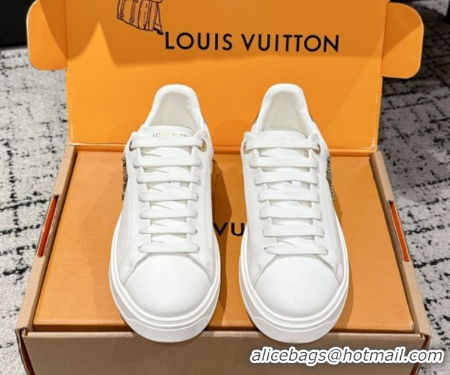 Hot Style Louis Vuitton Time Out Sneakers in Leather with Strass LV White/Gold 1022101