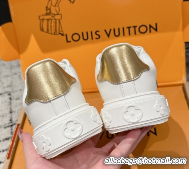 Hot Style Louis Vuitton Time Out Sneakers in Leather with Strass LV White/Gold 1022101