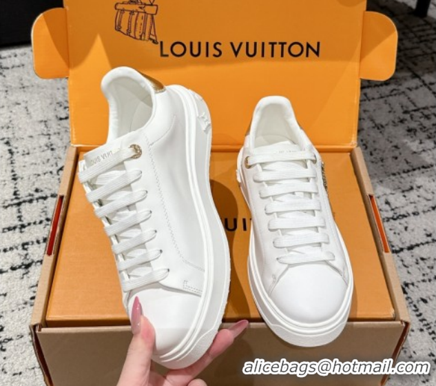 Hot Style Louis Vuitton Time Out Sneakers in Leather with Strass LV White/Gold 1022101