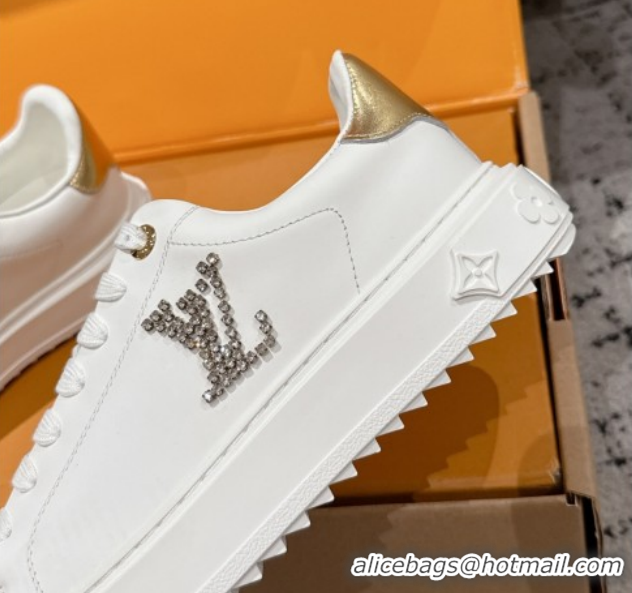 Hot Style Louis Vuitton Time Out Sneakers in Leather with Strass LV White/Gold 1022101
