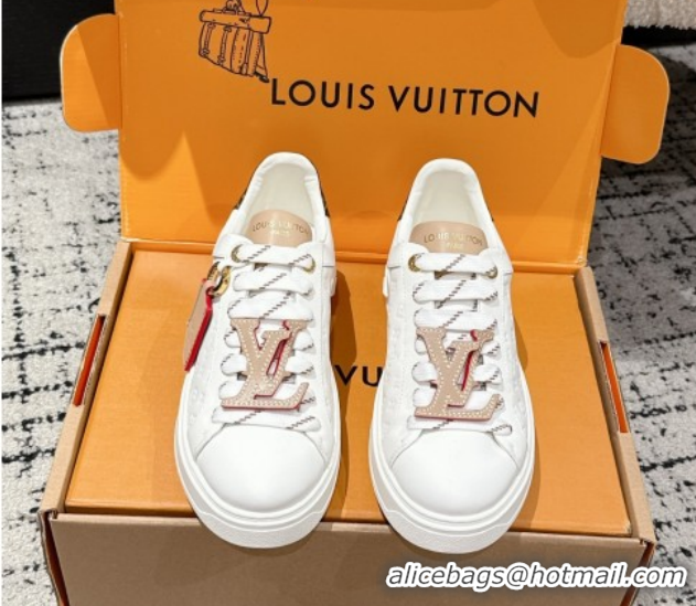 Best Product Louis Vuitton Time Out Sneakers in Leather with Tag White/Beige 1022102