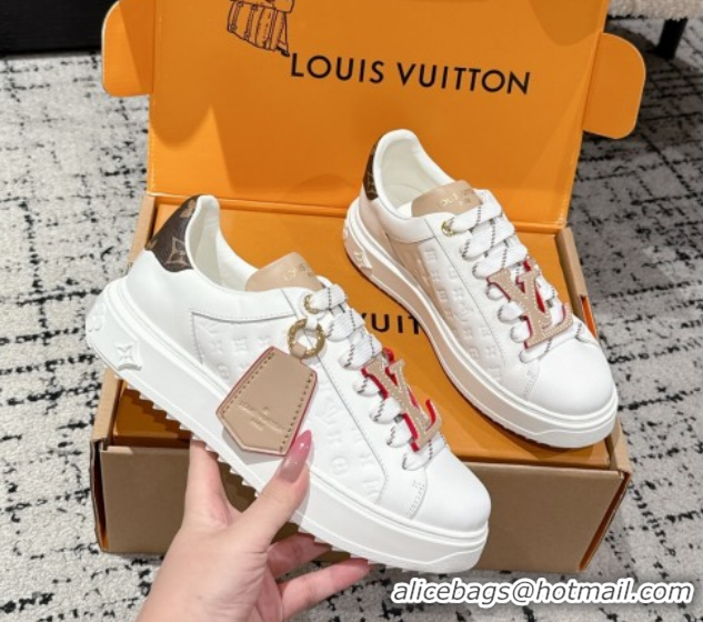 Best Product Louis Vuitton Time Out Sneakers in Leather with Tag White/Beige 1022102