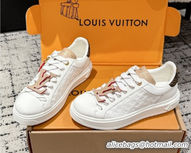 Best Product Louis Vuitton Time Out Sneakers in Leather with Tag White/Beige 1022102