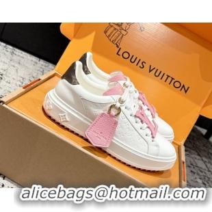 Durable Louis Vuitton Time Out Sneakers in Leather with Tag White/Pink 1022103