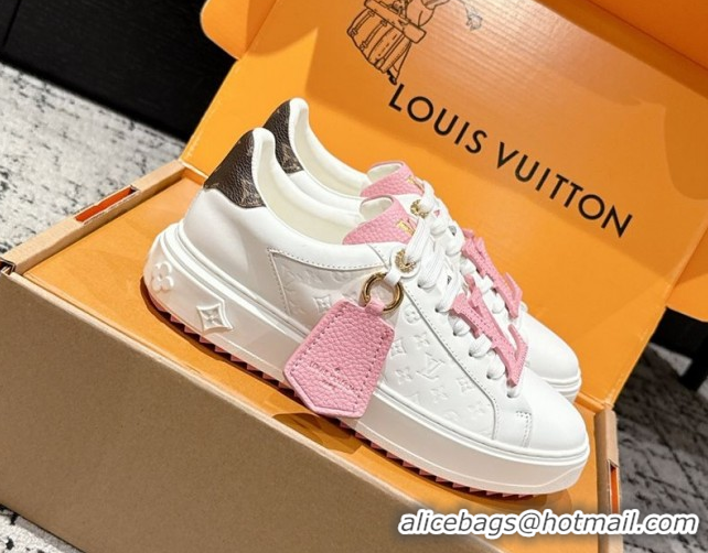 Durable Louis Vuitton Time Out Sneakers in Leather with Tag White/Pink 1022103