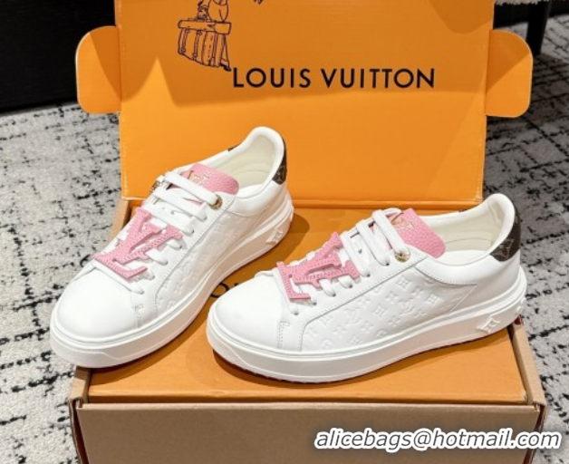 Durable Louis Vuitton Time Out Sneakers in Leather with Tag White/Pink 1022103