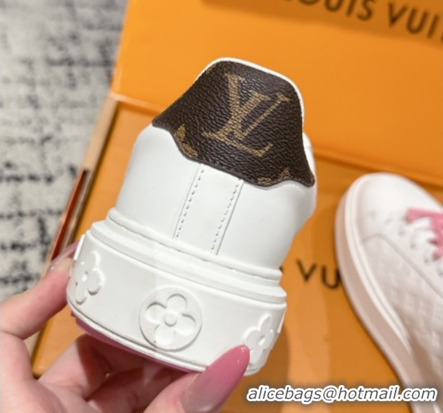 Durable Louis Vuitton Time Out Sneakers in Leather with Tag White/Pink 1022103