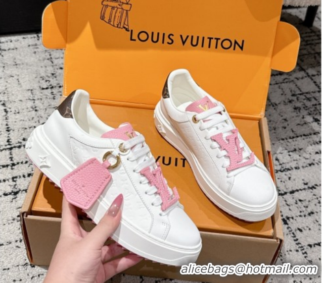 Durable Louis Vuitton Time Out Sneakers in Leather with Tag White/Pink 1022103