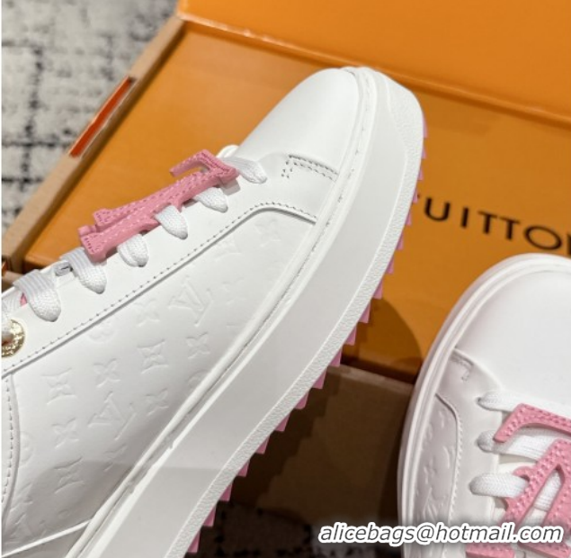 Durable Louis Vuitton Time Out Sneakers in Leather with Tag White/Pink 1022103