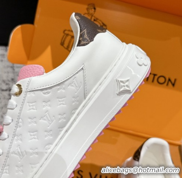 Durable Louis Vuitton Time Out Sneakers in Leather with Tag White/Pink 1022103