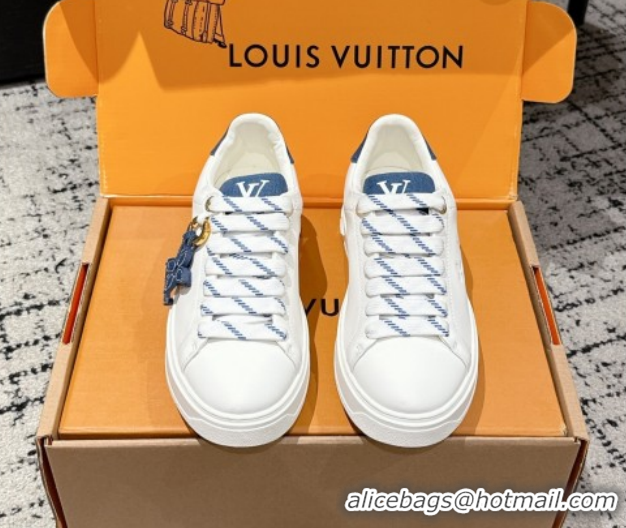 Luxury Cheap Louis Vuitton Time Out Sneakers in Leather with Monogram LV White/Blue 1022104