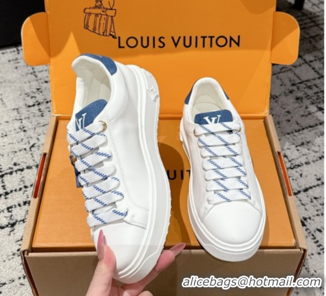 Luxury Cheap Louis Vuitton Time Out Sneakers in Leather with Monogram LV White/Blue 1022104