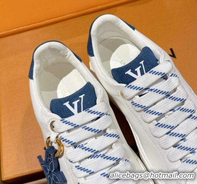 Luxury Cheap Louis Vuitton Time Out Sneakers in Leather with Monogram LV White/Blue 1022104