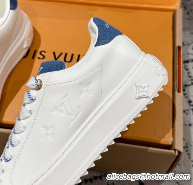 Luxury Cheap Louis Vuitton Time Out Sneakers in Leather with Monogram LV White/Blue 1022104