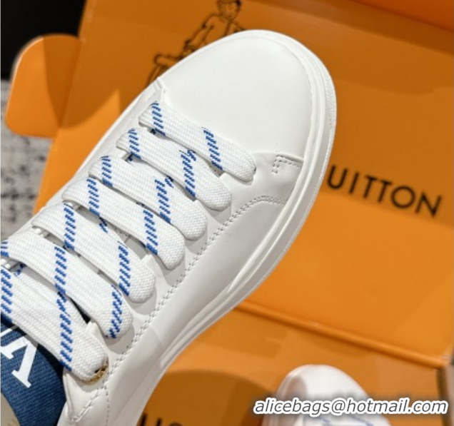 Luxury Cheap Louis Vuitton Time Out Sneakers in Leather with Monogram LV White/Blue 1022104