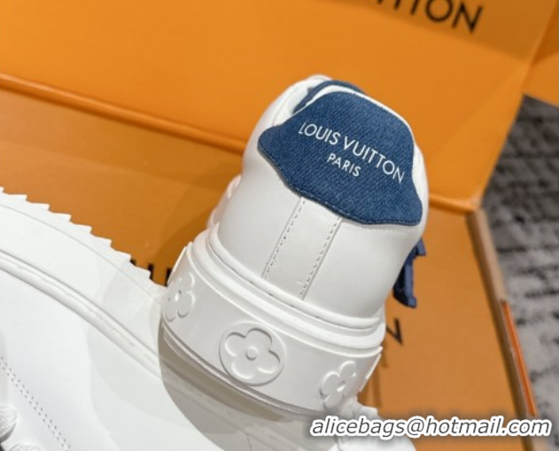 Luxury Cheap Louis Vuitton Time Out Sneakers in Leather with Monogram LV White/Blue 1022104