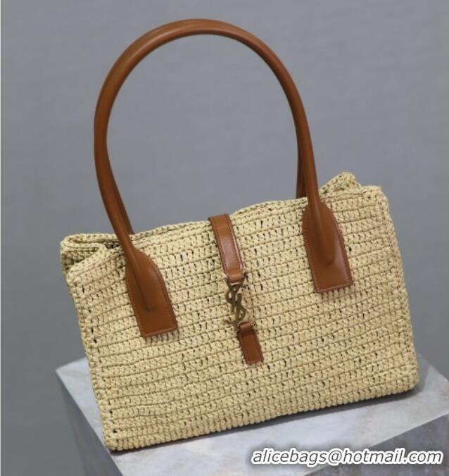 Famous Brand Saint Laurent Tote Bag in Raffia Leather 262149 Beige 2025