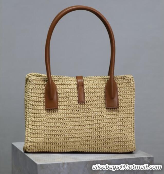 Famous Brand Saint Laurent Tote Bag in Raffia Leather 262149 Beige 2025