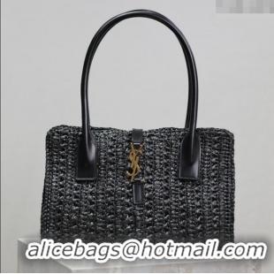 Luxury Discount Saint Laurent Tote Bag in Raffia Leather 262149 Black 2025
