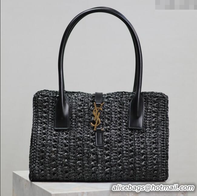 Luxury Discount Saint Laurent Tote Bag in Raffia Leather 262149 Black 2025