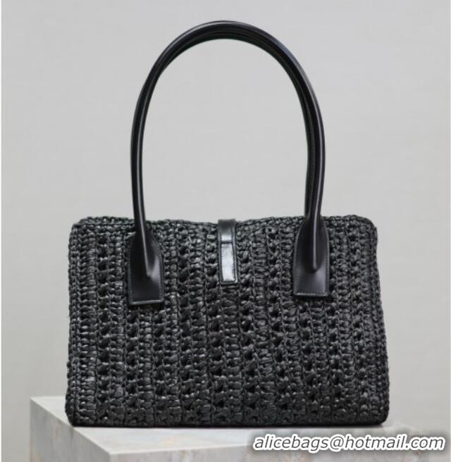 Luxury Discount Saint Laurent Tote Bag in Raffia Leather 262149 Black 2025